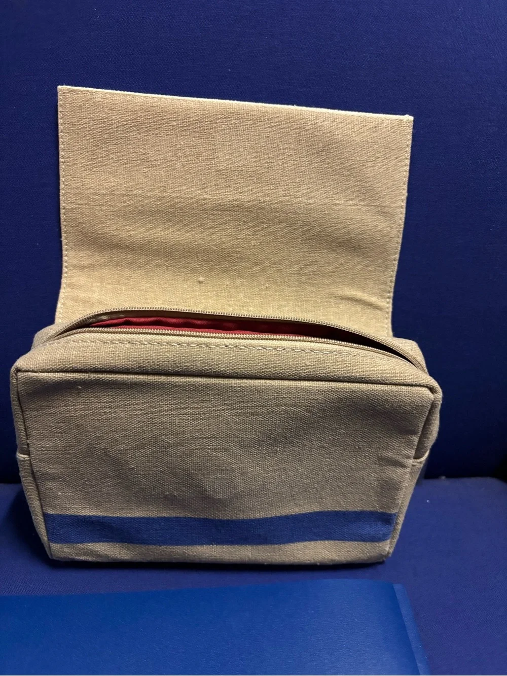 Beige Canvas Clutch with Red, Blue & Cream Straps